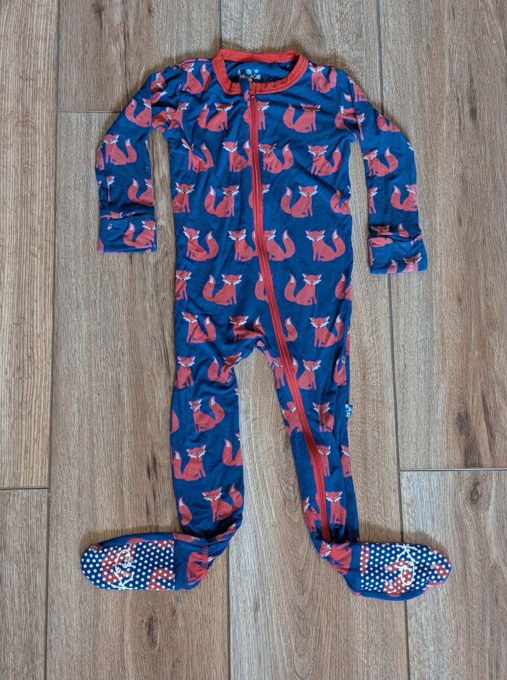 Kickee Pants Navy Blue Fox Print Zipper Footie Pajamas 9-12 Months